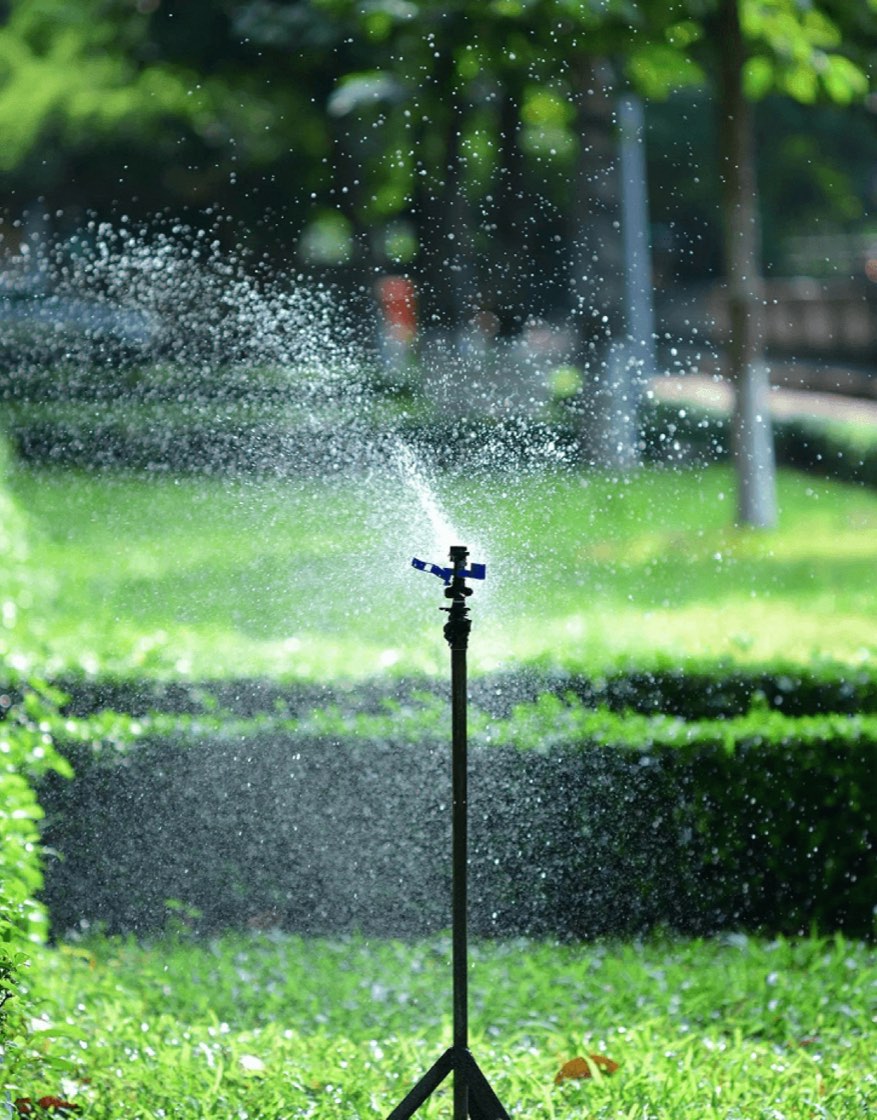 Sprinkler system running during a Florida landscape inspection